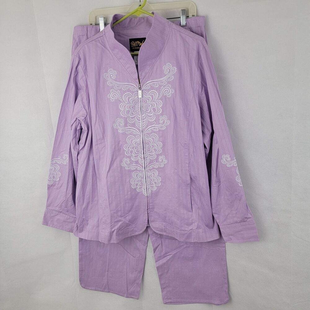 BOB MACKIE 2 Piece Outfit Set Womens XL Zip Top Pants PURPLE Embroidered Lounge